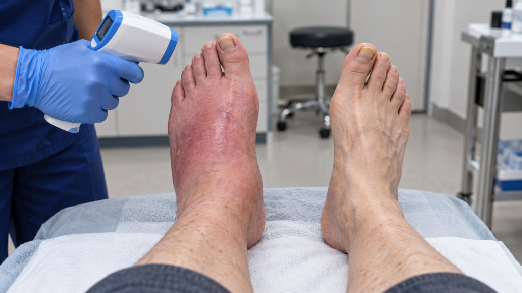 red hot swollen foot in diabetes
