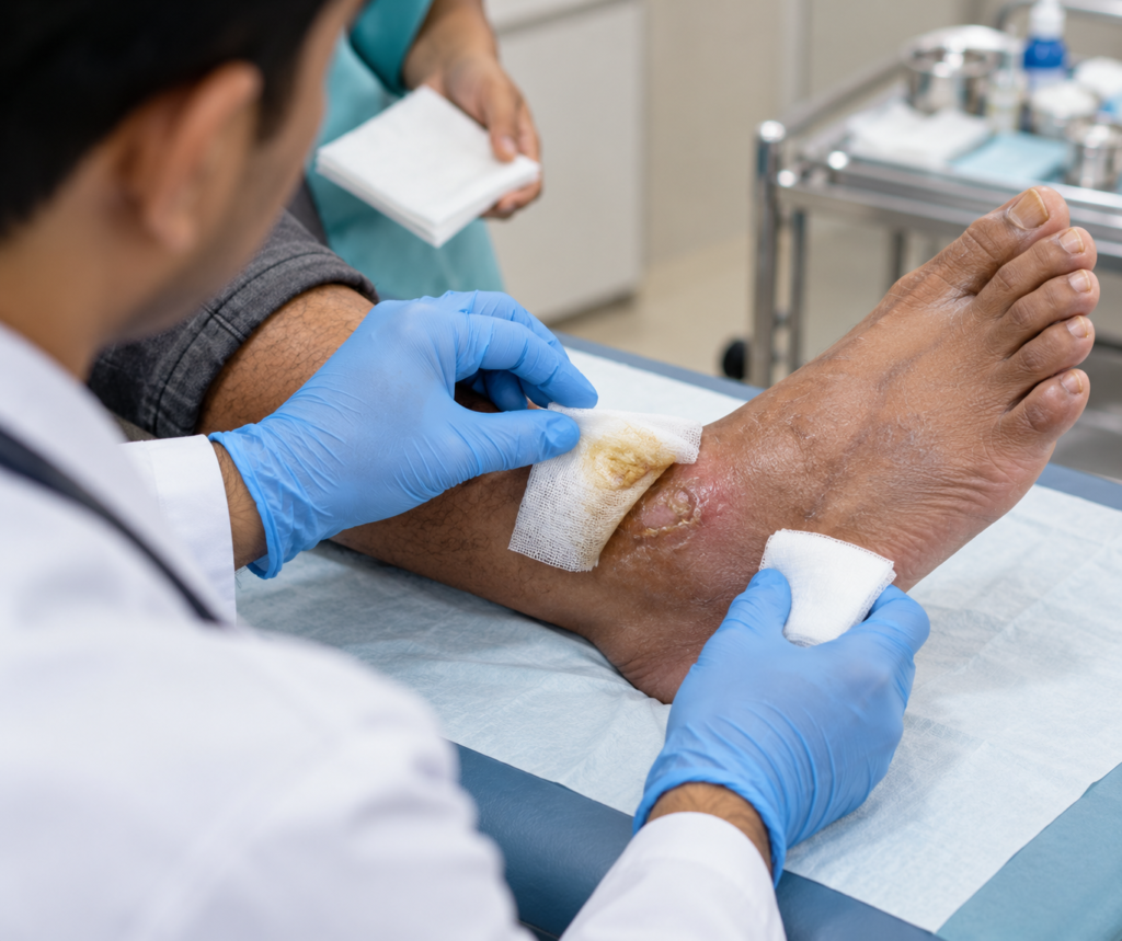 pus from foot wound diabetes in Bharuch