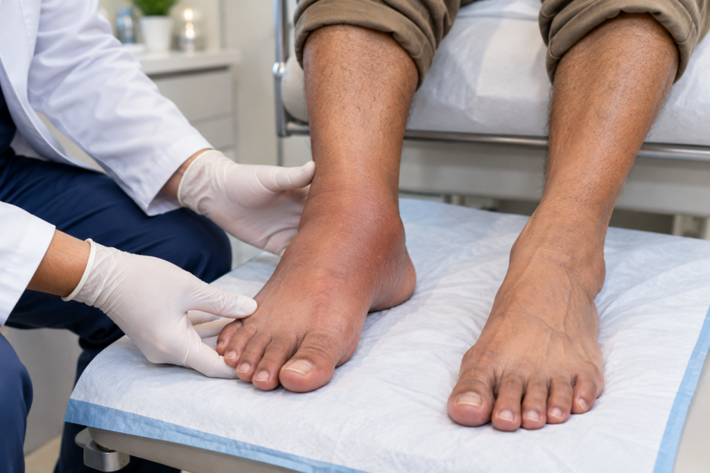 red hot swollen foot in diabetes